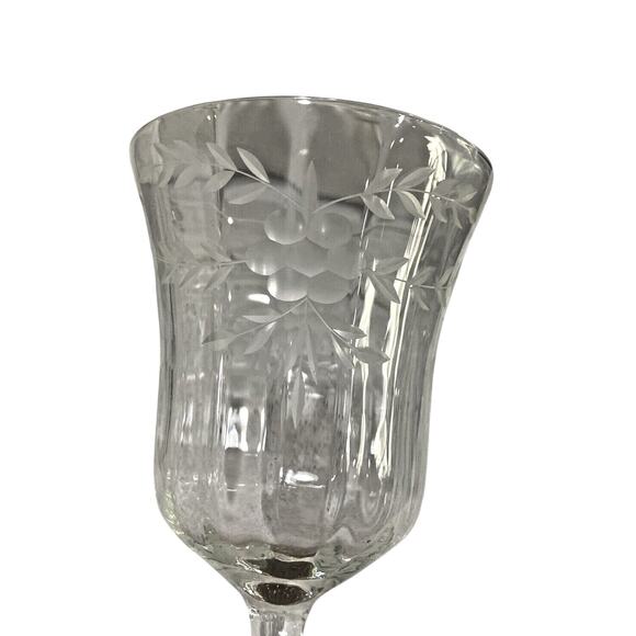 Vintage Mid Century Etched Clear Crystal Wine Glasses Water Goblets Set of 4 - Picture 2 of 12